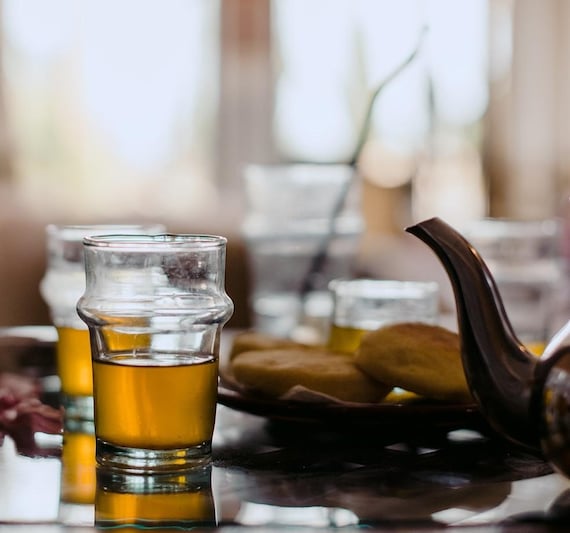 Moroccan tea glasses handmade moroccan nous nous recycled Beldi glass handblown stackable drinking glass artisanal coffee glass verre beldi
