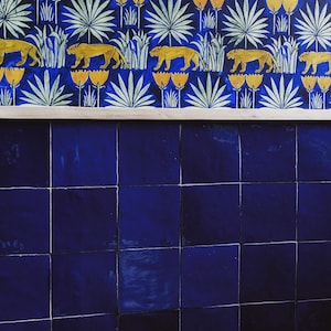 Dark Blue Zellige Tile Moroccan Indigo Tile Handmade Square Mosaic Navy Fireplace Tile Backsplash Bathroom Wall Tile Zellij