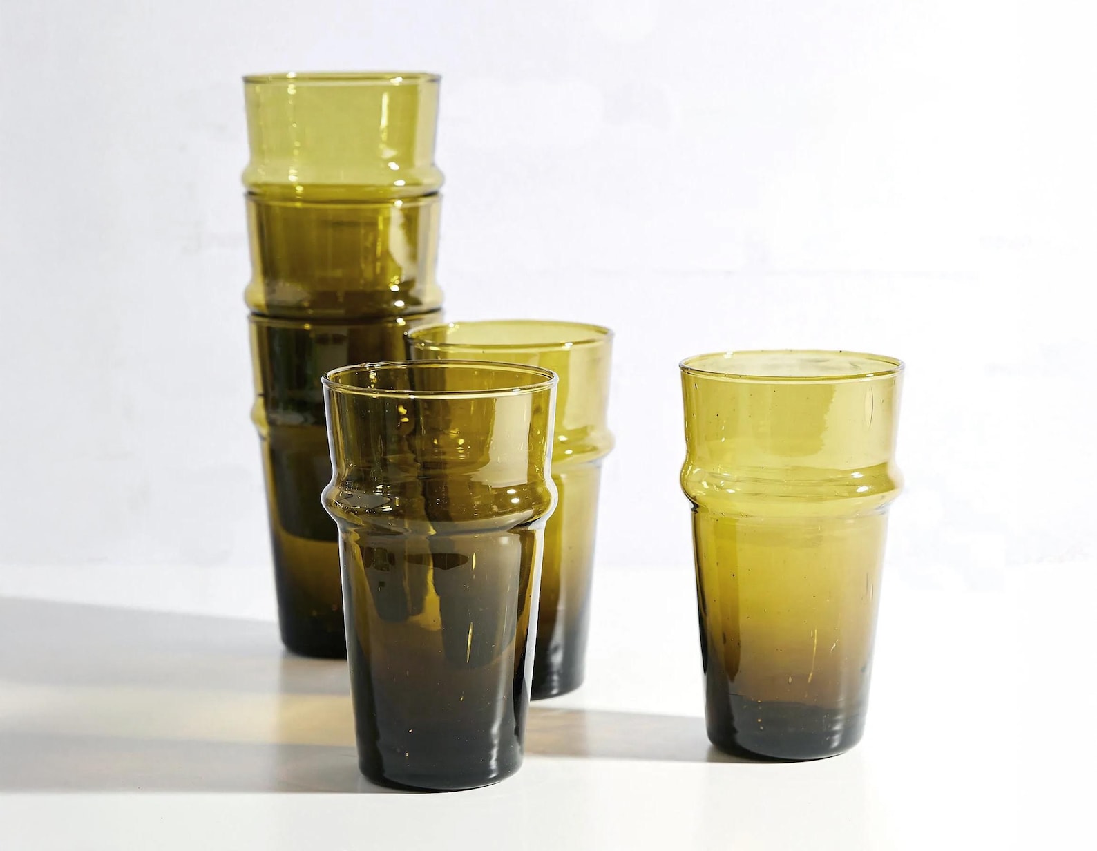 colored drinking glasses handmade glassware - Olive