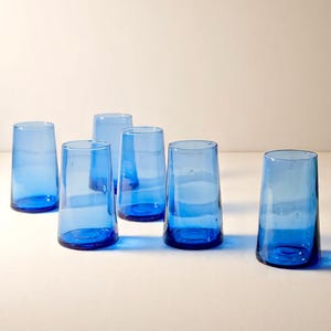Moroccan blue Highball cone tall Beldi drinking glasses cobalt handblown tumbler Royal Blue drinking glass colored glassware table decor
