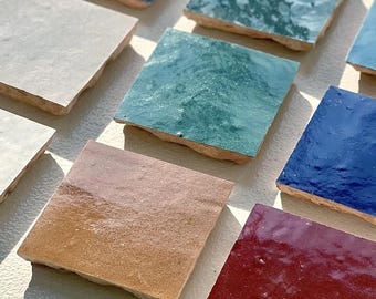 SAMPLE Zellige Tile Moroccan Tile Handmade Square Fireplace Backsplash Tile Glazed Accent Tile Bathroom Wall Outdoor Morocco Tile