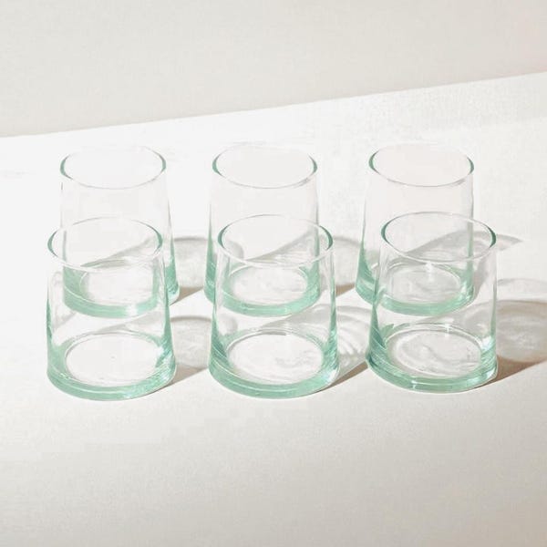 Moroccan Beldi Glasses Set of 6 short cone clear Handcrafted Recycled Drinking Glasses Handblown Tumblers Highball Midcentury Barware