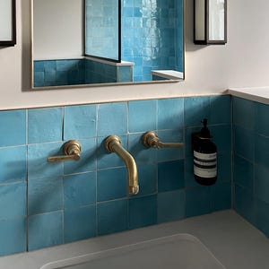Turquoise Zellige Tile Moroccan Tile Handmade Square Blue Fireplace Teal Backsplash Tiles Bathroom Zellij blue zellige marocco
