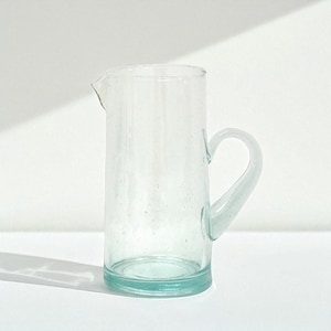 Clear Beldi Glass Pitcher with Handle Handmade Moroccan Cone artisan glass jug Carafe Recycled Glass Water Pitcher organic modern pitcher