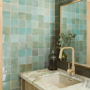 Piastrelle Zellige verde chiaro, piastrelle marocchine fatte a mano, piastrelle per paraschizzi della cucina, piastrelle quadrate per bagno e doccia, piastrelle a mosaico Zellige, piastrelle decorative per pareti Zellige