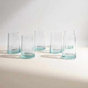 Moroccan Highball cone tall beldi drinking glasses handblown tumbler handmade Moroccan beldi glasses Set of 6 cone shaped recycled glassware