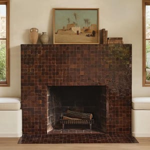 Azulejo Zellige marrón oscuro de 1 pie cuadrado, revestimiento de chimenea cuadrado hecho a mano, azulejo decorativo Zellige auténtico, pared de salpicadero de cocina y ducha de baño.