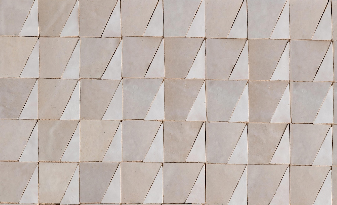 Zellige Tile Geometric Triangle Handmade White Cream Diagonal Chevron ...