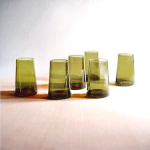 Large Olive Cone Moroccan Beldi Colored Drinking Glasses Recycled Glass Tumblers for Sustainable Living colored drinking glassware