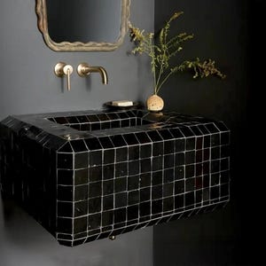 black zellige tiles Moroccan tile handmade square fireplace black accent Moroccan tiles backsplash bathroom tiles zellij