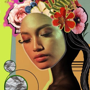 Digital art, Digital print, Flowers, Woman, Abstract art, Digital Collage art, Contemporary art, Wall art,