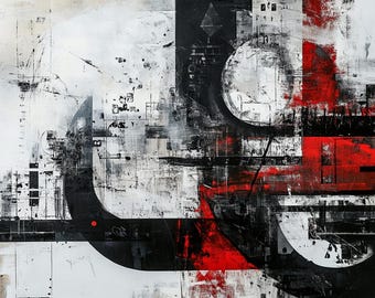 Monochrome Geometrische Abstrakte Kunst: Schwarz, Roter Expressionismus (JPG File 5600x3734px)