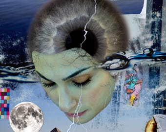 Surreale Digital Collage Kunstdruck: Zeitgenössische Wanddekoration (Digitaler Download, 2481x3508 px JPG Datei)