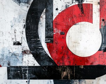 Geometrischer abstrakter Kunst-Druck | Moderne Wanddekoration | Rot, Schwarz & Weiß Design | Ai Kunst