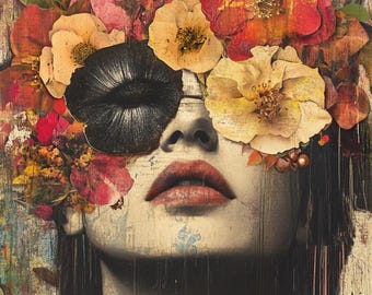 AI Art Frauenportrait: Blumencollage Digitaldruck