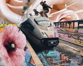 Zug & Blumen Digital Collage Kunstdruck (Digital Download)