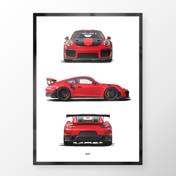 Graphic Car Poster "Porsche 911 GT2 RS" triple print | Supercar poster | Car artwork | Automotive Advert | Garage Art | Car Gifts | Hypercar