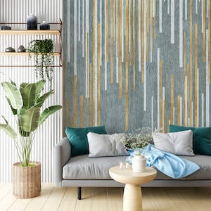 Geometric Gold Green Wallpaper: Peel and Stick Fabric Wall Mural