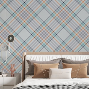 Luxury Geometric Wallpaper, Blue Gray Lines Peel and Stick Wall Murals, Self Adhesive Wall Covering Removable Wallpaper for Office Bedroom