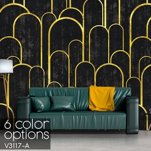 Art Deco Peel and Stick Wallpaper: Black Geometric Abstract