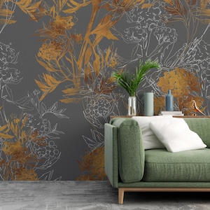 Gray Floral Wallpaper: Abstract Peel and Stick Wall Mural