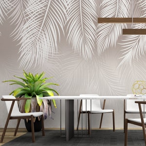Beige Leaf Wallpaper: Minimal Brown Wall Mural, Peel and Stick