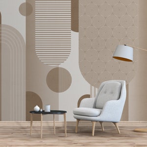 Removable Minimal Wallpaper, Beige Geometric Wallpaper, Trend Lines Wall Mural, Self Adhesive Wall Covering, Peel and Stick