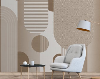 Beige Geometric Wallpaper: Minimalist Peel and Stick Wall Mural