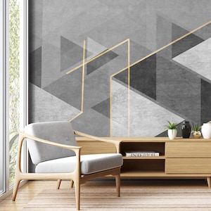 v3325 Gray Geometric Wallpaper, Peel and Stick Self-Adhesive Wall Covering, RemovableLines Trend Geometric Wallpaper, Modern Wall Murals