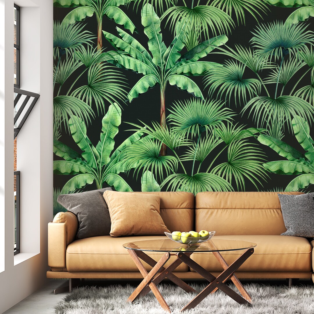 Tropical Leaf Peel and Stick Wallpaper: Green Wall Mural - Etsy