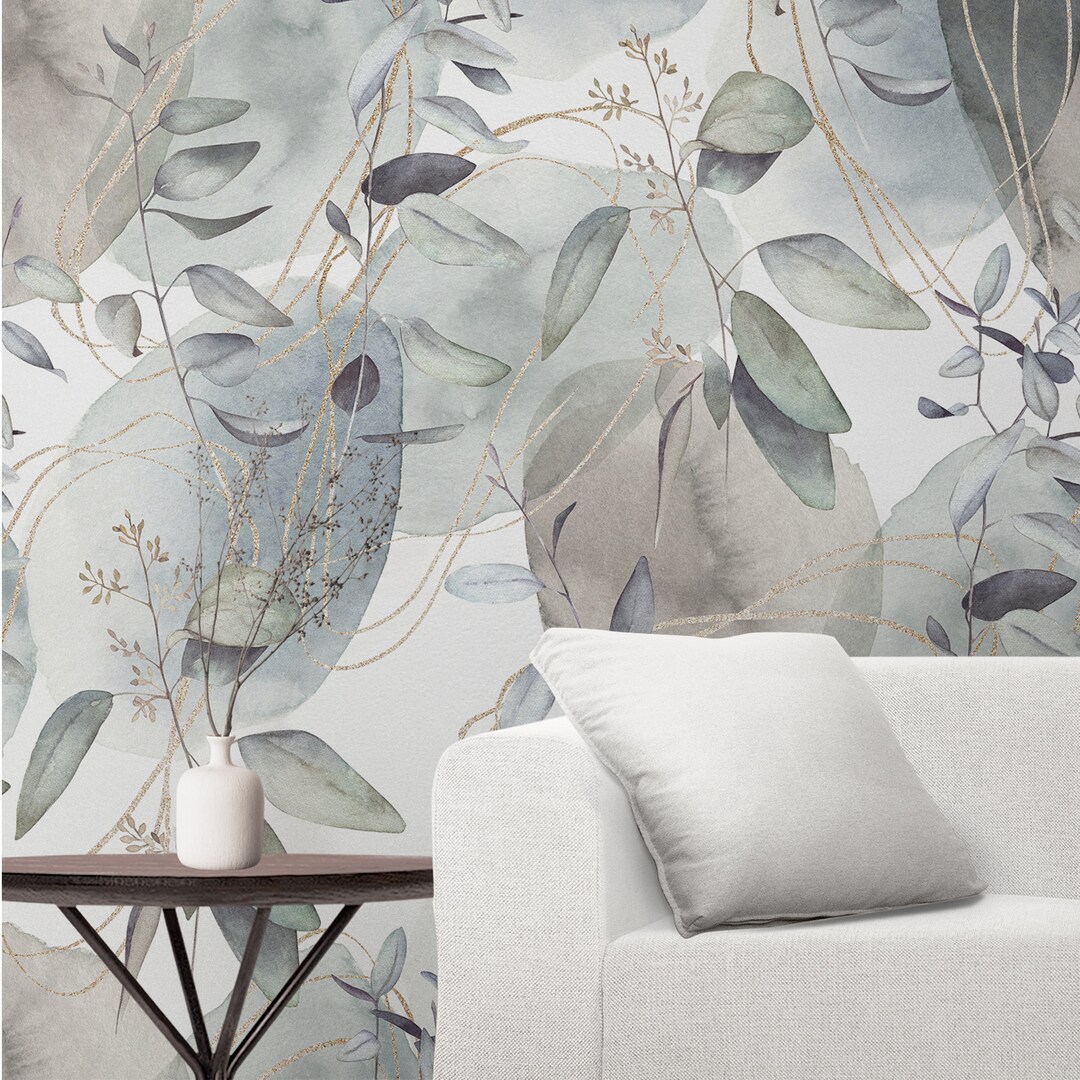 Gold Green Tropical Leaf Wallpaper: Peel and Stick Fabric Wall Mural - Etsy