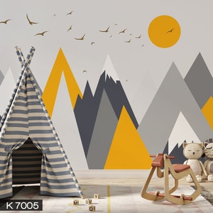 Triangle Mountains Yellow Gray Wallpaper Kids Room Peel and Stick Removable Self Adhesive Wall Mural Fabric Wall Coverings