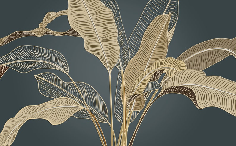Gold Banana Leaf Wallpaper: Tropical Peel and Stick Wall Mural - Etsy