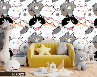 Cat Wallpaper Mural, Peel and Stick Kids Room Decor