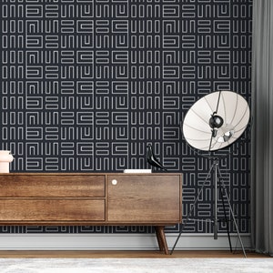 Navy Geometric Wallpaper, Lines Peel and Stick Wall Murals, Self Adhesive Wall Covering, Removable Wallpaper, for Office Bedroom