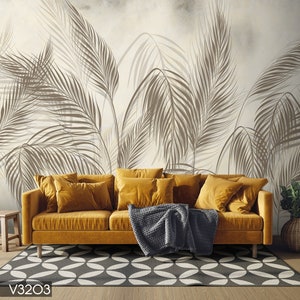 Beige Tropical Leaf Wallpaper, Brown Peel and Stick Wall Murals, Self Adhesive Wall Covering, Removable Wallpaper, for Office Bedroom