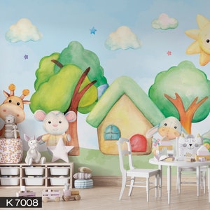 Spring Animals Kids Room Wallpaper: Peel and Stick Wall Mural
