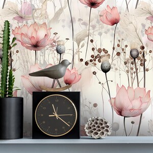 Self Adhesive Wallpaper, Trend Flower Wall Murals, Floral Removable Modern Peel and Stick Minimal Wall Covering