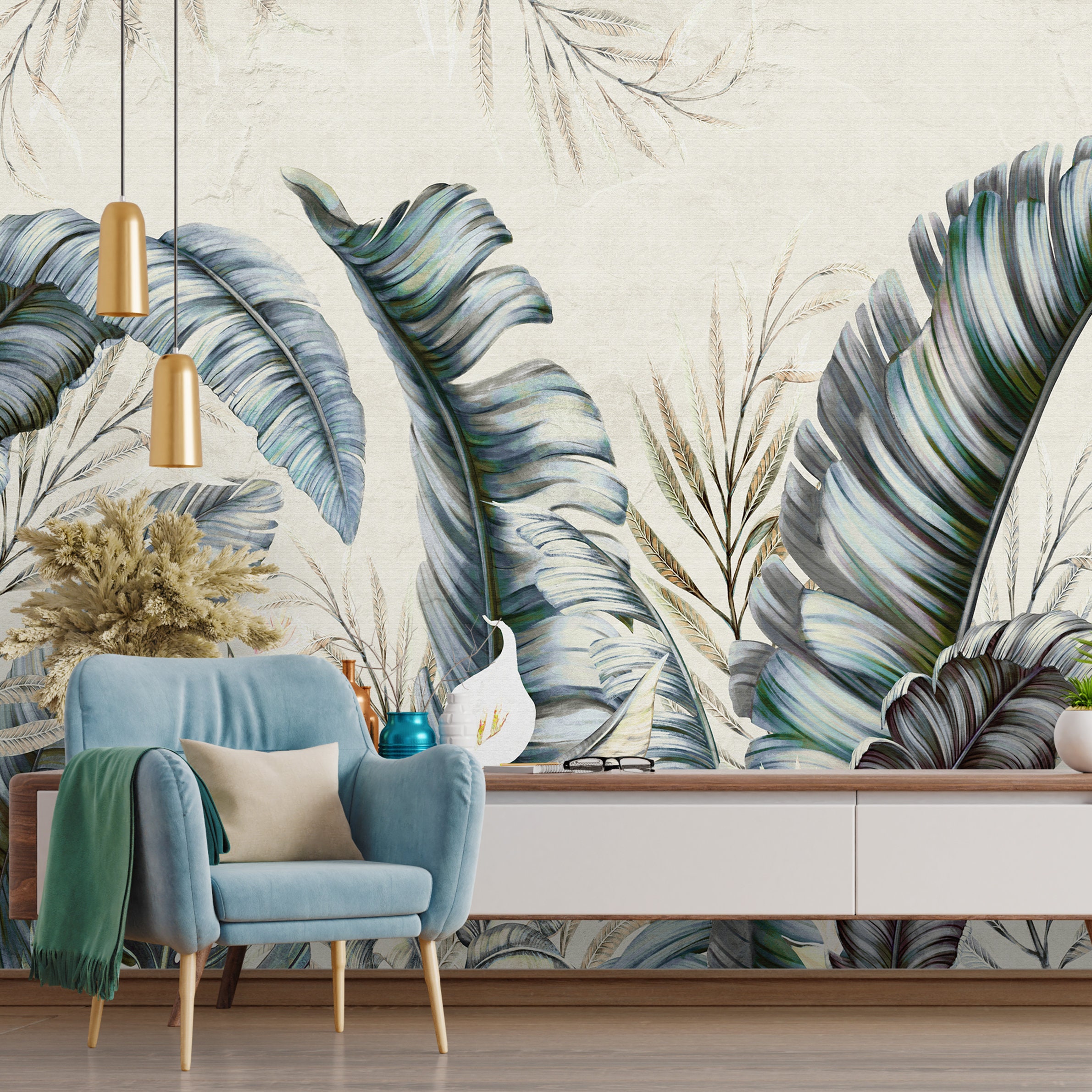Tropical Leaf Peel and Stick Wallpaper: Fabric Wall Mural - Etsy
