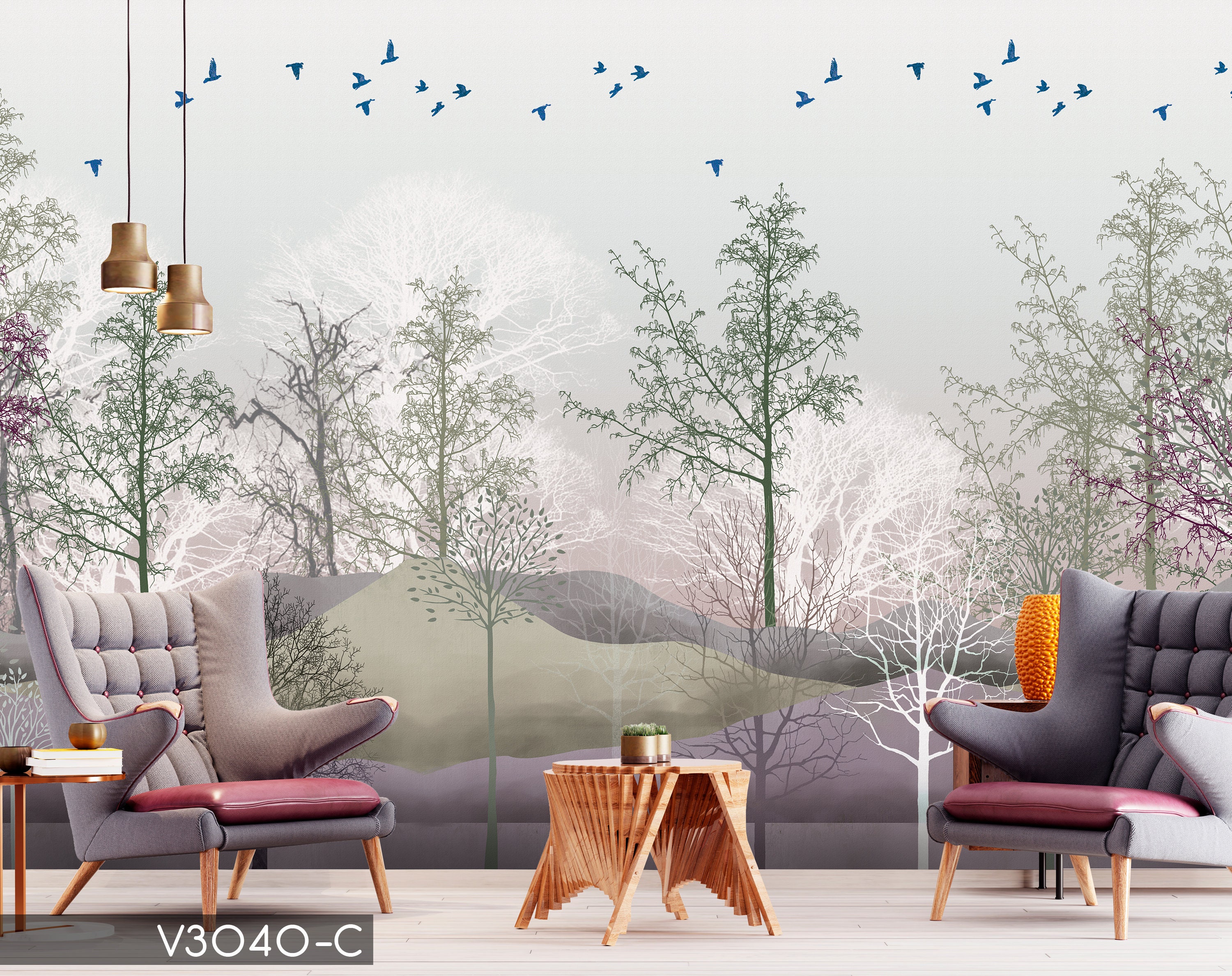 Minimal Forest Tree Wallpaper Mural - Peel and Stick Wall Covering - Etsy