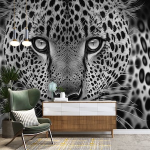 Black and White Wallpaper, Leopard Abstract Wall Mural, Geometric For Livingroom Wall Covering, Peel and Stick, Fabric Wallpaper