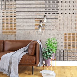 Geometric Wallpaper, Gold Beige Peel and Stick Wall Murals, Brown Self Adhesive Wall Covering, Removable Wallpaper, for Office Bedroom