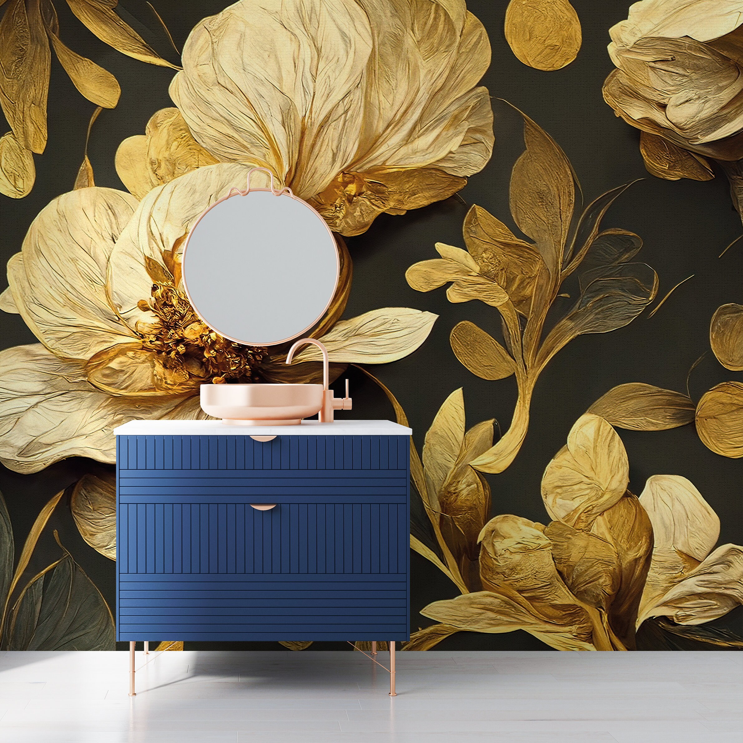 Gold Leaf Floral Wallpaper: Luxury Peel and Stick Wall Mural - Etsy