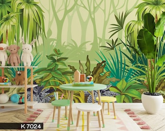 Green Forest Trees Wallpaper: Kids Room Peel and Stick Wall Mural