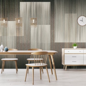 Modern Geometric Art Deco Wallpaper with Silver and Black Lines – Trendy Wallpaper, Easy Peel Off for DIY Geometric Decor