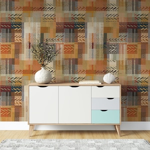 African Ethnic Wallpaper Peelable Stickable Wallpaper, Self-Adhesive Wall Murals, Geometric Pattern, Perfect for Bedroom or Bathroom