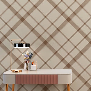 Luxury Geometric Wallpaper, Brown Beige Lines Peel and Stick Wall Murals, Self Adhesive Wall Covering Removable Wallpaper for Office Bedroom