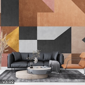Geometric Wallpaper, Brown Gold Peel and Stick Wall Murals, Self Adhesive Wall Covering, Removable Wallpaper, for Office Bedroom