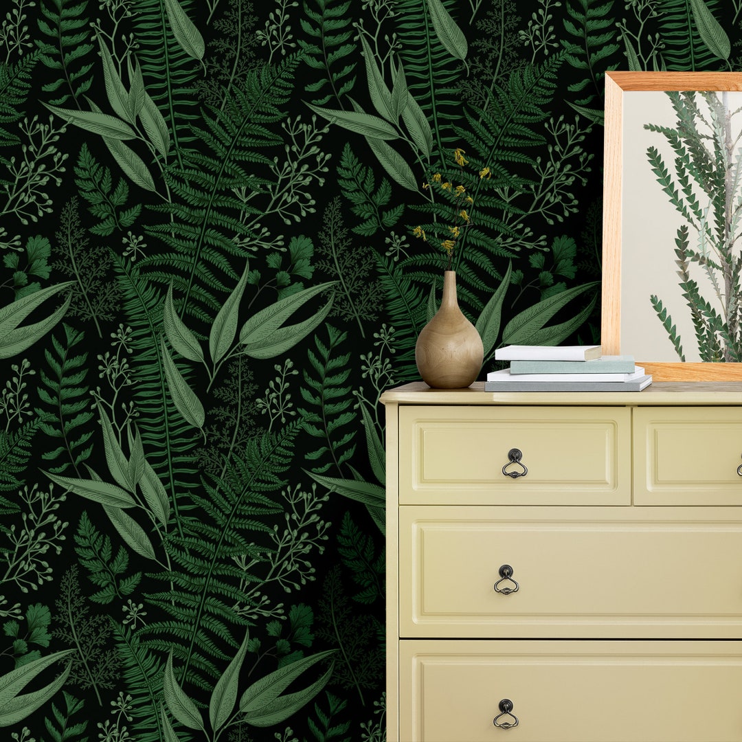 Tropical Green Leaf Wallpaper: Retro Peel and Stick Wall Mural - Etsy
