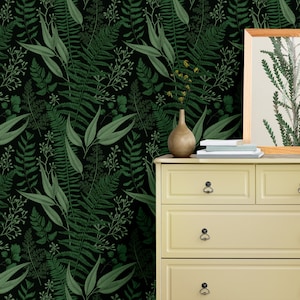 Tropical Green Leaf Wallpaper: Retro Peel and Stick Wall Mural